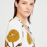 Printed Top With Zipper Front And Gold Sequin Details