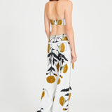 Printed Halter Neck Top With Zipper Front And Gold Chain Details