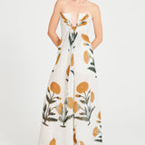 Printed Strapless Maxi Dress With Deep V Cut Detail