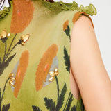 Printed Green High Neck Top With Gold Sequin Details
