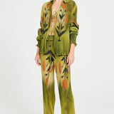 Printed Green Pants With Ruffle Belt Detail