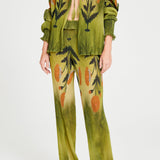 Printed Green Pants With Ruffle Belt Detail
