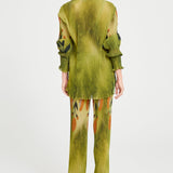 Printed Green Pants With Ruffle Belt Detail