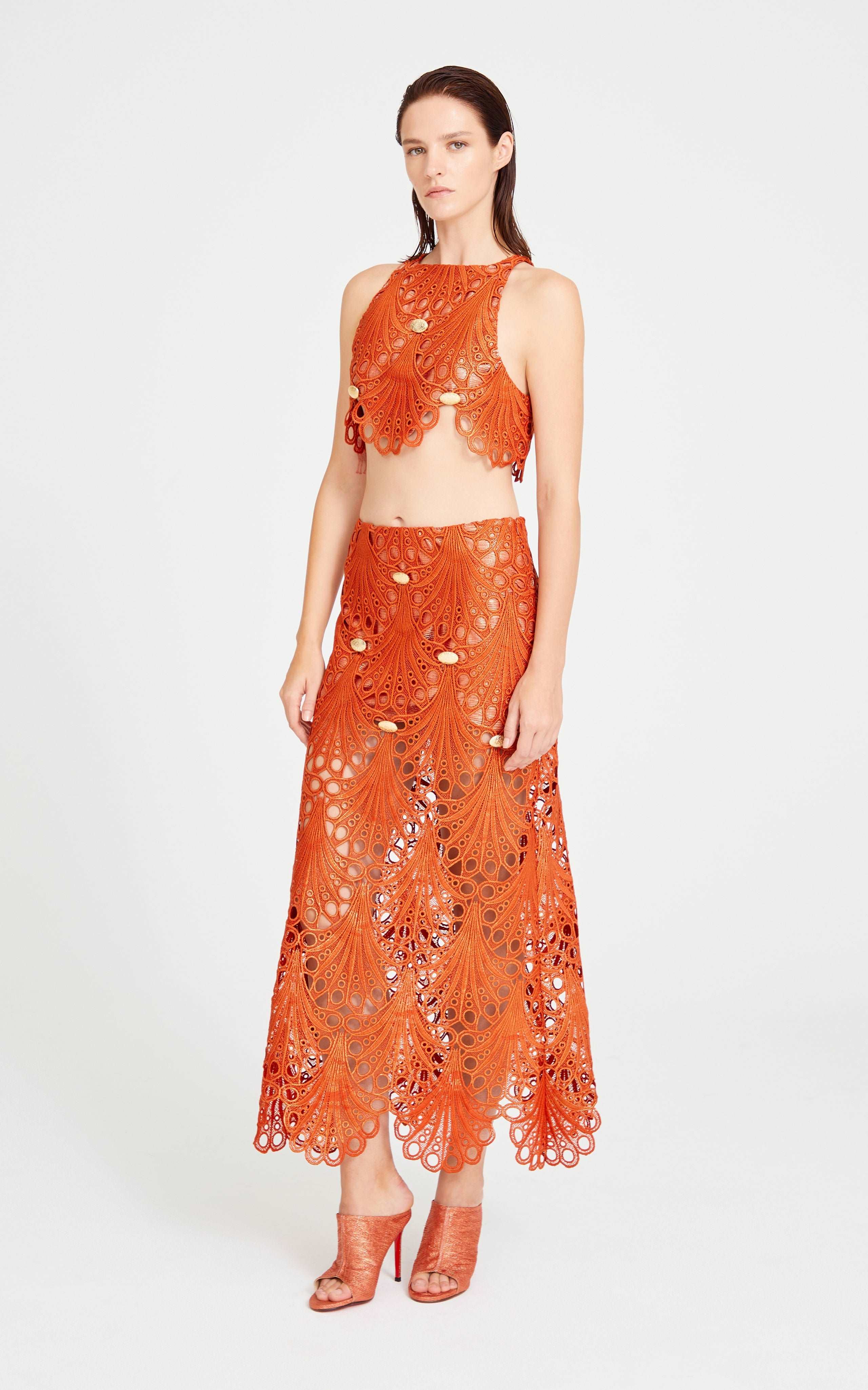 Brick Lace Crop Top With Gold Accessory Details – RAISA