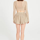 Beige Linen Puffy Mini Skirt