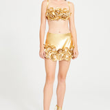 Gold Mini Skirt With Flower Details