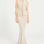 Beige Linen High Waisted Maxi Skirt