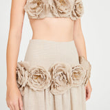 Beige Linen Maxi Skirt With Flower Details