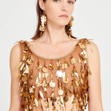Bronze Beaded Tulle Maxi Skirt With Dripping Gold Sequin And Embroidery Details
