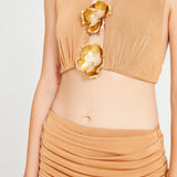Tan Pants With Draped Skirt Detail