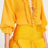 Orange Mini Skirt With Ruffle Details