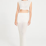 White Embroidery Striped Crochet Maxi Skirt