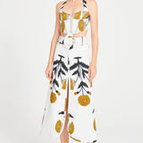 Printed Midi Skirt With Belt And Gold Accessory Details