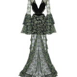 Ruffled V-Neck Lace Maxi Dress