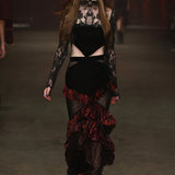 Lace Black and Red Maxi Dress