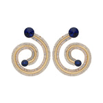 Blue Gold Crystal Detailed Rounded Earrings