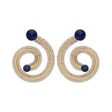 Blue Gold Crystal Detailed Rounded Earrings