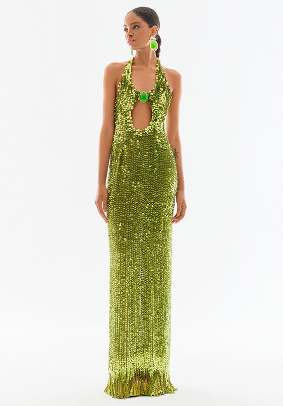 Halter Neck Sequined Maxi Dress RAISA VANESSA INT Halter Neck Sequined Maxi Dress RAISA VANESSA INT