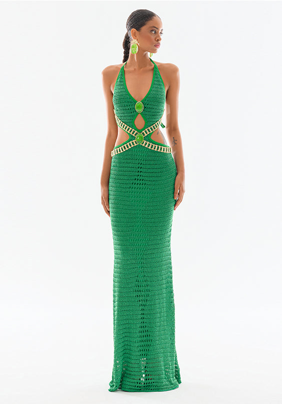 Halter Neck Knit Maxi Dress With Cutout Details RAISA VANESSA INT Halter Neck Knit Maxi Dress With Cutout Details RAISA VANESSA INT