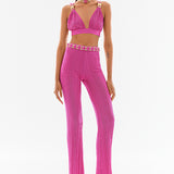 Knit Flare Pants With Gold Buckles