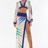 Patterned Satin Maxi Skirt with High Slit