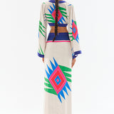 Patterned Satin Maxi Skirt with High Slit