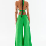 Linen Palazzo Pants With Gold Pocket Details