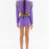 Quilted Linen Crop Top Jacket With Gold Details