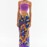 Maxi V-Waist Satin Skirt With Gold Buckles