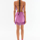 Knit & Suede Mini Skirt With Fringe and Gold Buckle Details