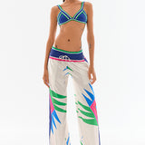 Patterned Satin Loose Pants With Knit Belt