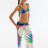 Patterned Satin Loose Pants With Knit Belt