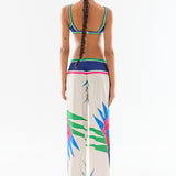 Patterned Satin Loose Pants With Knit Belt