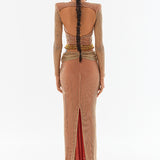 Crystal-Embellished Fishnet Maxi Skirt With Beaded Fringe Details