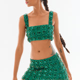 Hand Embroidered Mini Skirt With Crystal-Embellishments