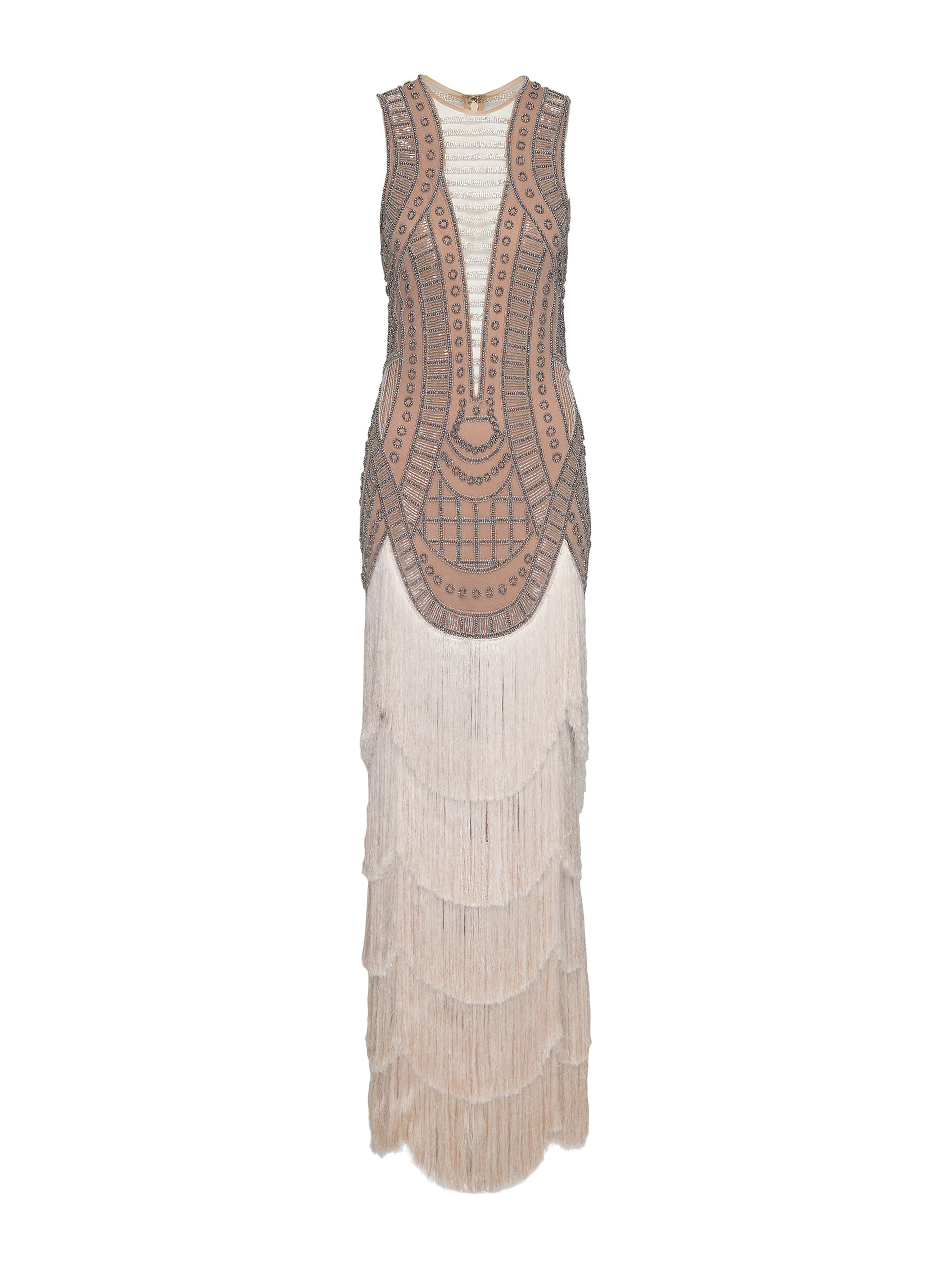 what color goes with beige dress Miss Circle Women Faelyn Off-White Double Fringe Crochet Halter Maxi Dress main image 0
