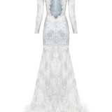 Lace Feather Embellished Maxi Dress