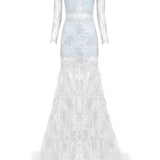 Lace Feather Embellished Maxi Dress