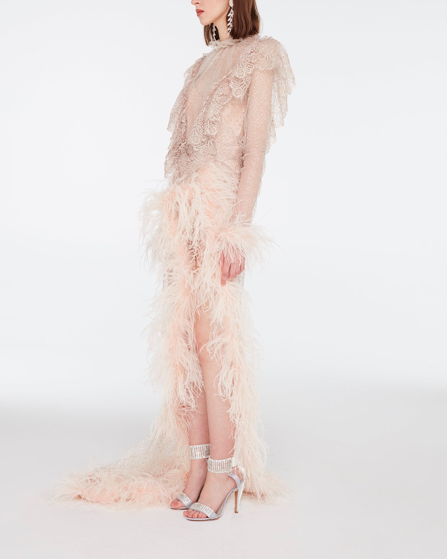 midi dress with feather Likely Women's Aurora Feather Trim Midi Gown - White