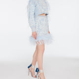Beaded Feather Embellished Mini Skirt