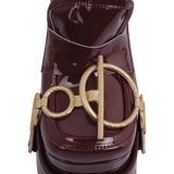 Brown Platform Clog Shoes with Accessory Detail