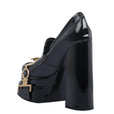 Black Platform Clog Shoes With Accessory Details