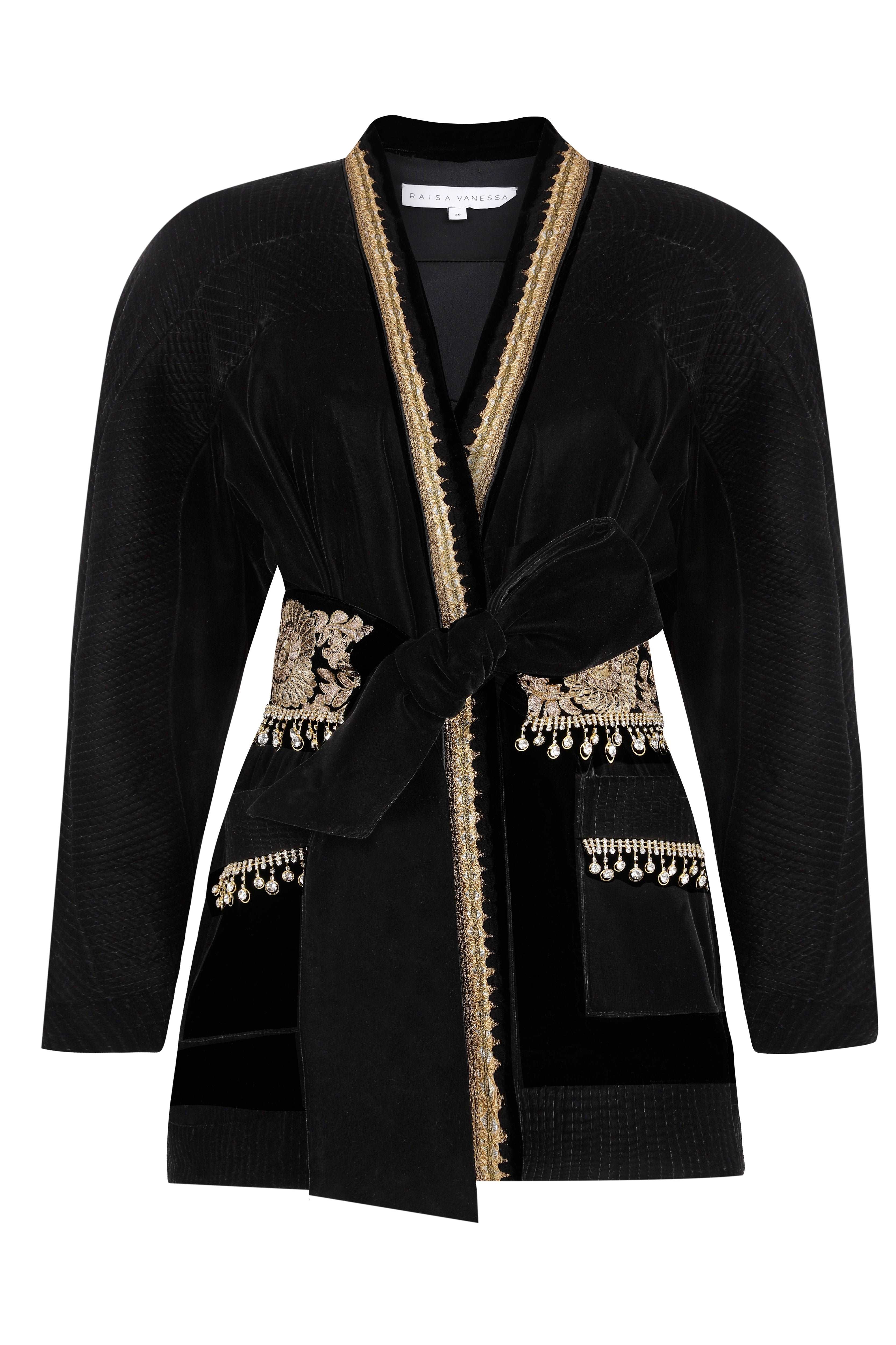 black dress with gold jacket Women's Black Tailored Gold Button Blazer Dress