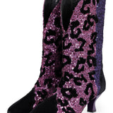 Low Heeled Sequined Boots with Pattern