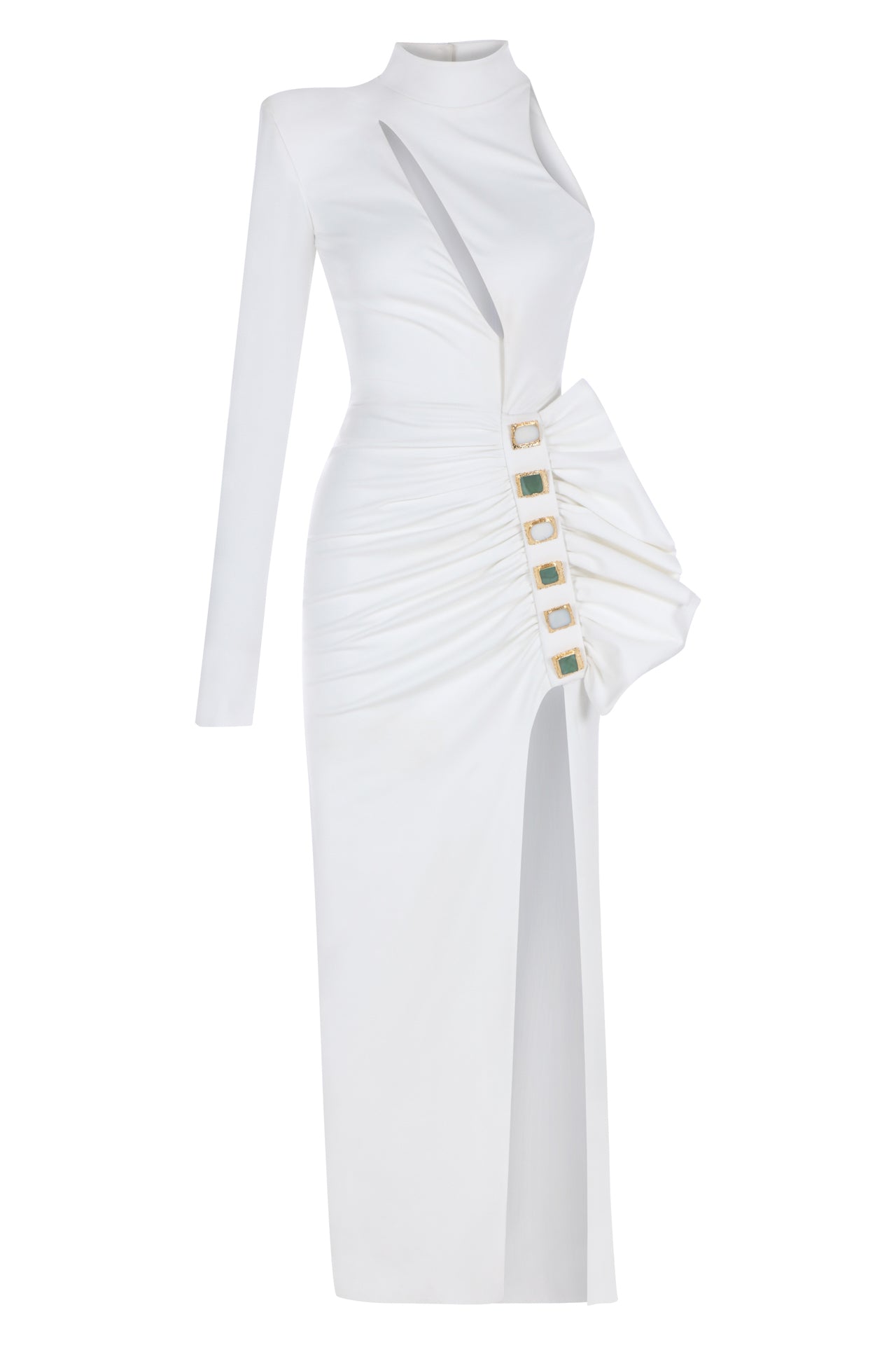 High Neck One Shoulder Maxi Dress with Ruffled High Slit – RAISA VANESSA INT