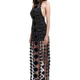 Metallic Embellishment Halter Neck Midi Dress