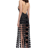 Metallic Embellishment Halter Neck Midi Dress