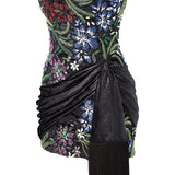 Crystal Embellished Floral Detailed Strapless Mini Dress With Franges