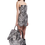 Quilted Embroidered Patent Leather Mini Dress