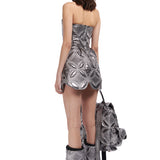 Quilted Embroidered Patent Leather Mini Dress